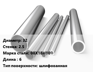 Труба нержавеющая 32х2.5 мм Сталь 08Х18Н10 L=6 шлифованная, метр, электросварная цена от 753.3 сом / т, где купить, условия доставки в Оше и Ошской области